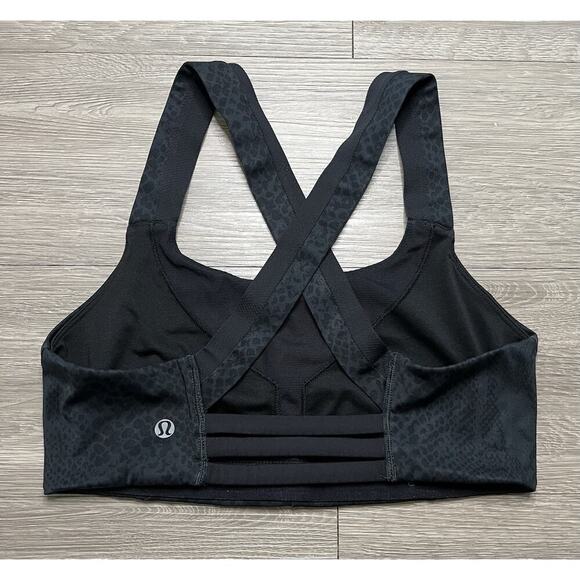 Lululemon Energy Bra Long Line Black Animal Print Crossback Size XS - Picture 2 of 3
